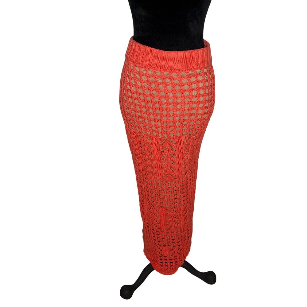 JLUXLABEL Orange Crochet Knit Maxi Skirt Size Small